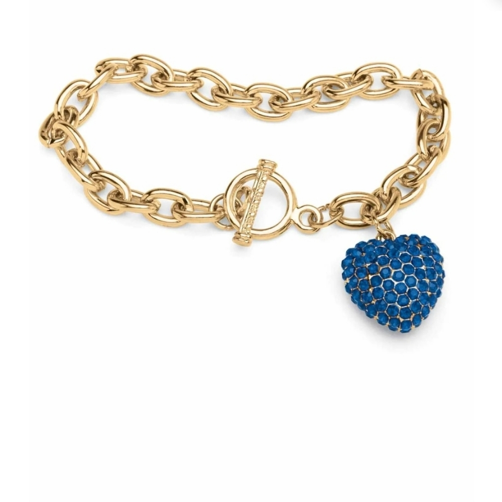 Sale PalmBeach Jewelry Crystal Heart Charm Simulated  Toggle Bracelet